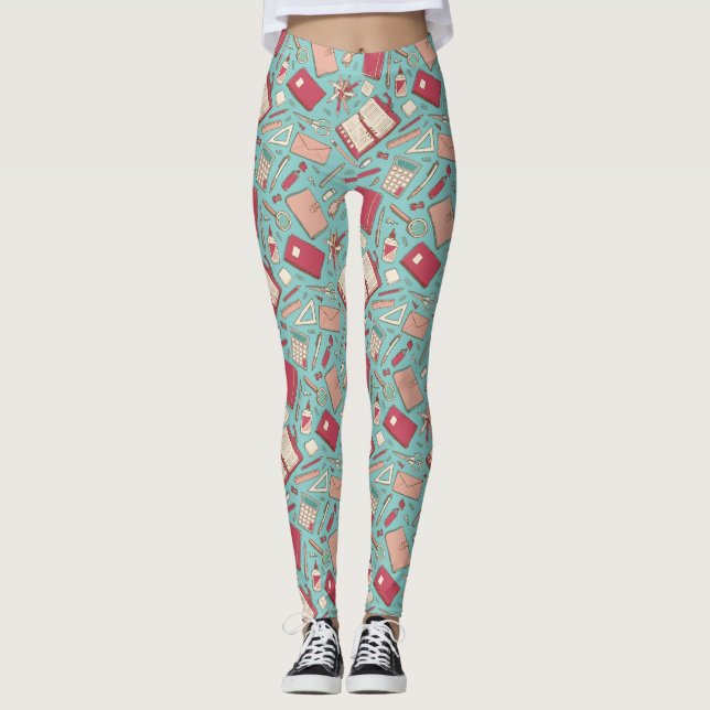 Leggings imprimés cahier vert (Devant)