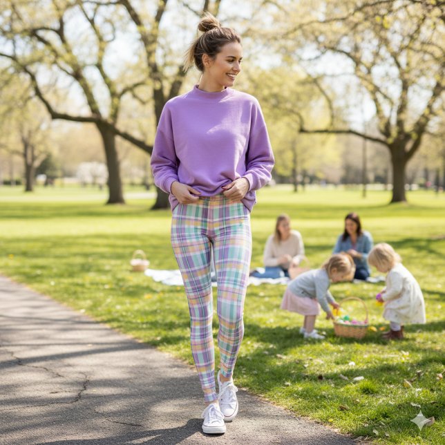 Leggings imprimés carreaux de style printemps lava (Spring stroll meets Easter joy. perfect for showcasing seasonal comfort, color, and family fun.)