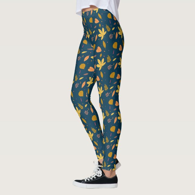 Leggings imprimés feuille bleue d'automne | Style  (Gauche)