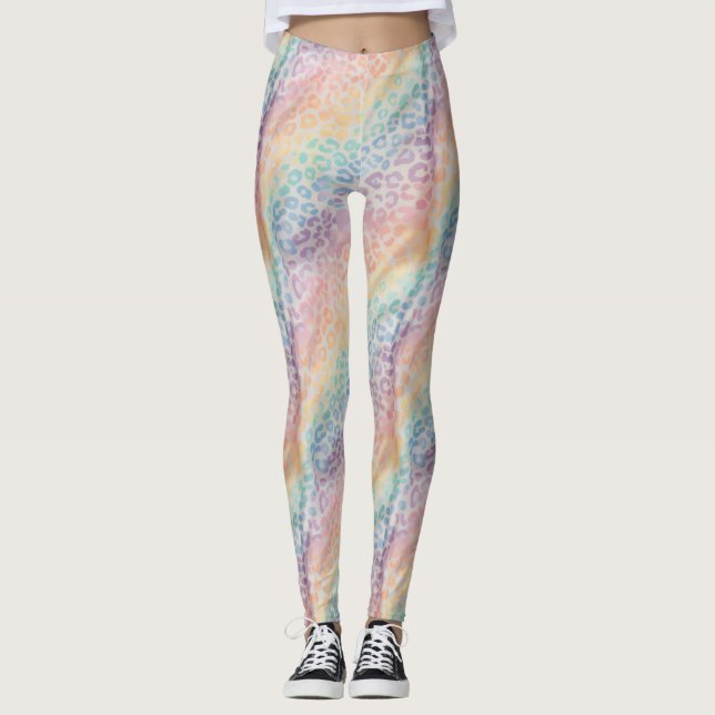 Leggings imprimés léopard arc-en-ciel pastel (Devant)