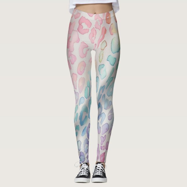Leggings imprimés léopard arc-en-ciel pastel (Devant)
