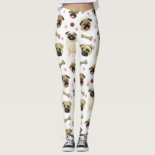 Leggings imprimés Pug blanc (Devant)