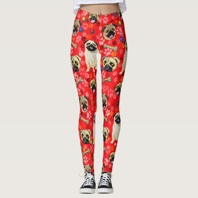 Leggings imprimés Pug rouge (Devant)