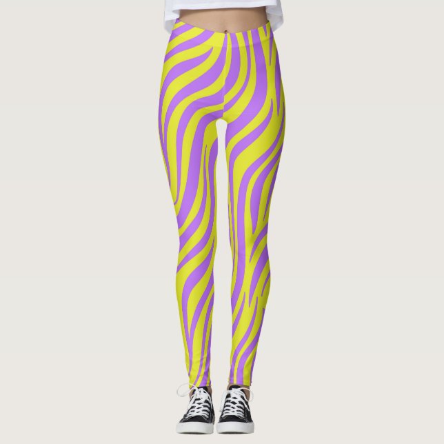 Leggings imprimés rayures néon avec lignes ondulée (Devant)