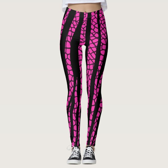 Leggings imprimés zèbre rose chaud noir (Devant)