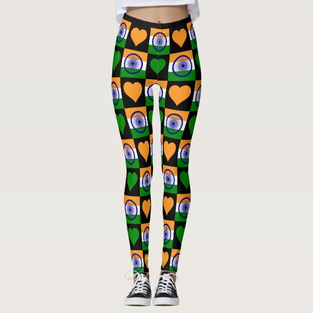 Leggings Inde Drapeau Coeur Motif mignon Patriotique Indien (Devant)