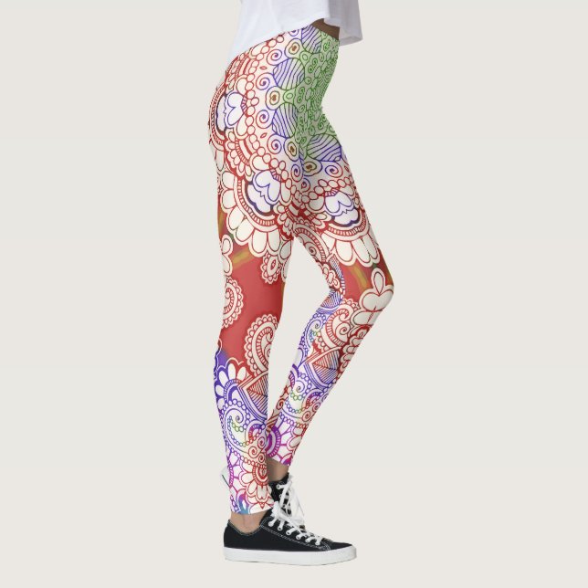 Leggings Inde Mehndi Style Mandala - bleu rouge (Droite)