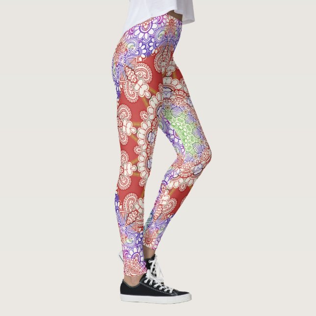 Leggings Inde Mehndi Style Mandala - bleu rouge (Droite)