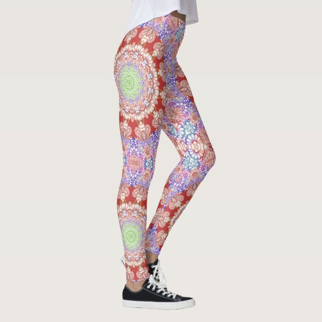 Leggings Inde Mehndi Style Mandala - bleu rouge (Droite)
