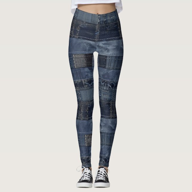 Leggings Indigo Denim Patchwork Seamless Motif (2) (Devant)