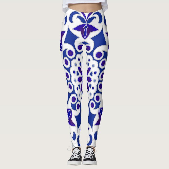 Leggings Indigo Portugais Azulejos Carreaux bleu et blanc (Devant)