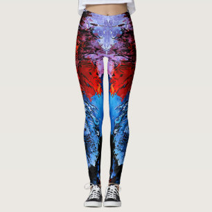 Leggings Inferno réfrigéré Bleu Rouge Art Abstrait contempo