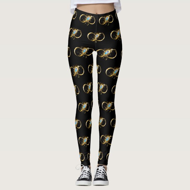 Leggings Infinité avec plume de paon doré (Devant)