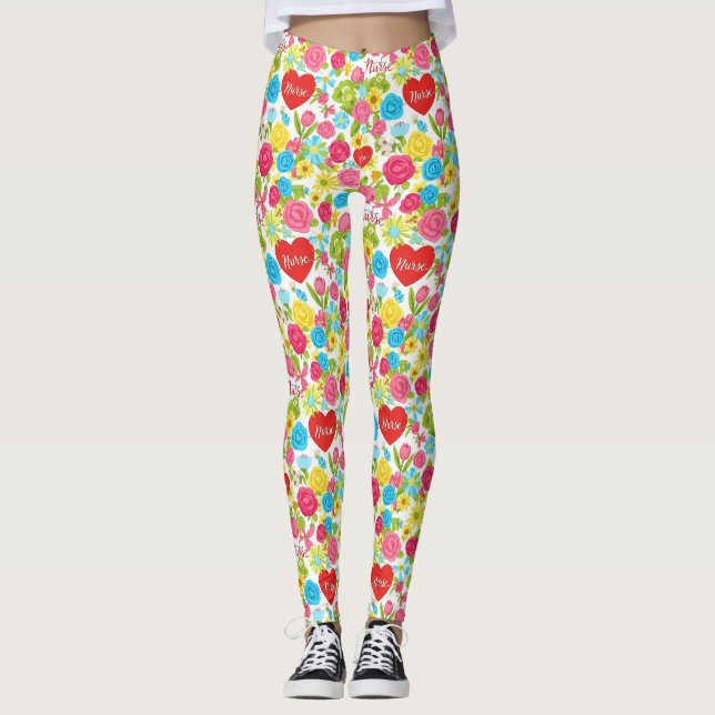 Leggings Infirmière Colorée Motif Floral (2) (Devant)