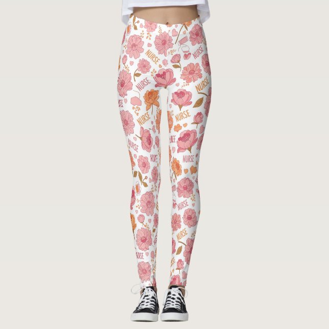 Leggings Infirmière Colorée Motif Floral (3) (Devant)