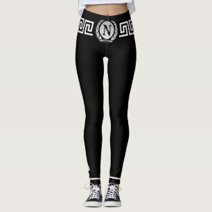 Leggings Initiale de monogramme, Lauriers, Clé grecque Aile