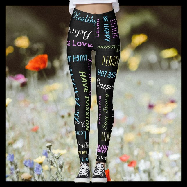 Leggings Inspiration Motivationnelle Noir et Pastel Yoga (Créateur téléchargé)
