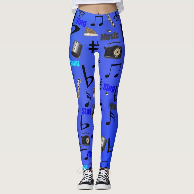Leggings Instruments De Musique Bleus Et Cordes, (Devant)