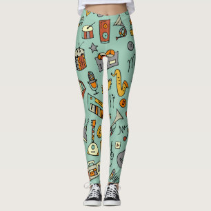 Leggings Instruments de musique, motif de croquis vintage.