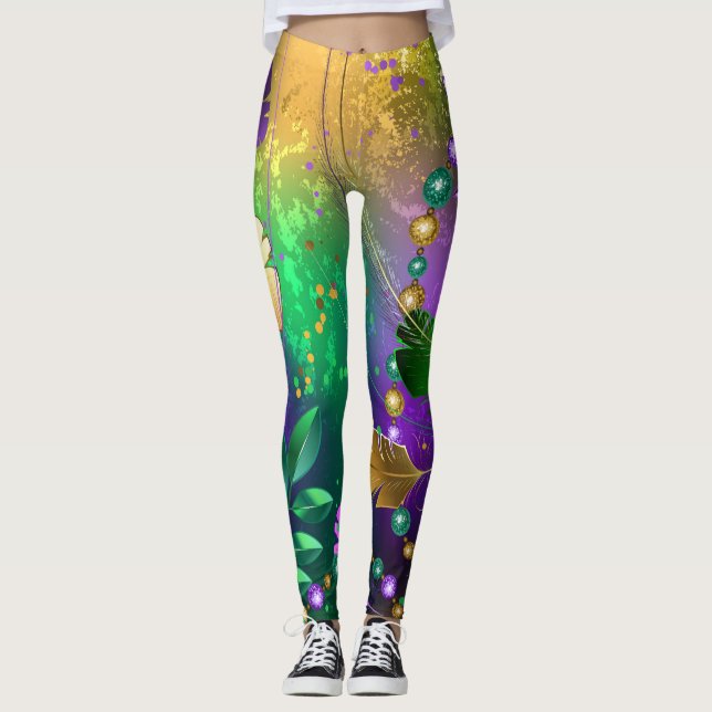Leggings Iridescente mardi gras arrière - plan avec perles (Devant)