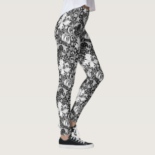 Leggings Iris et lis de William Morris, noirs et blancs