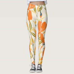 Leggings Iris orange : motif floral transparent