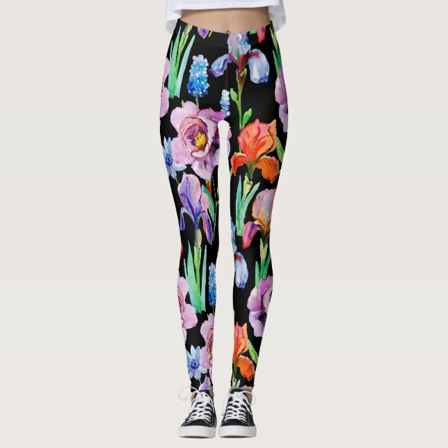 Leggings Iris Peony Aquarelle Motif Floral (Devant)