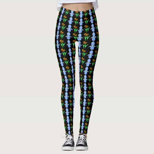 Leggings Irises bleues et tulipes jaunes et rouges (Devant)
