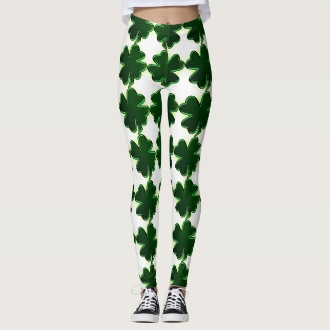 Leggings Irlandais St. Patricks Day Four Leaf Clovers (Devant)