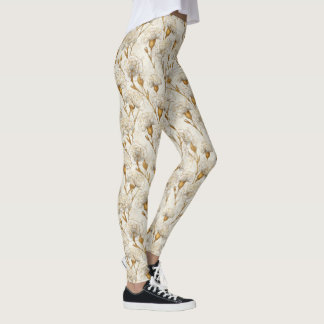 Leggings Ivory and Gold Weightlifting Carnation Charm 