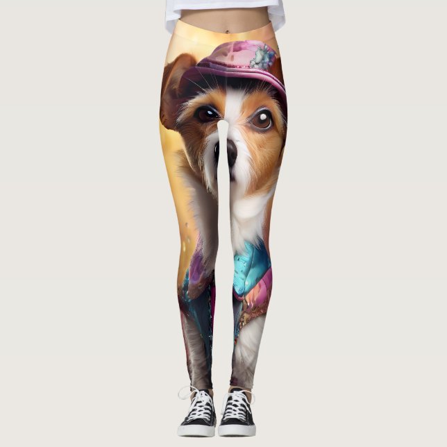 Leggings Jack Russell en costume vibrant (Devant)