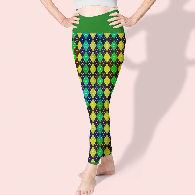 Leggings Jacquard Bleu Vert Jaune Motif Élégant Joli (Créateur téléchargé)