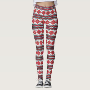 Leggings Jacquard de l'île nordique rouge et blanc