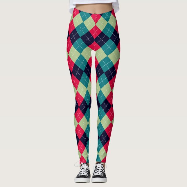 Leggings Jacquard de Noël Plaid Motif vert rouge (Devant)