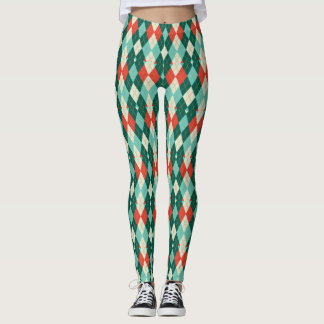 Leggings Jacquard de Noël rouge et Turquoise rétro géométri