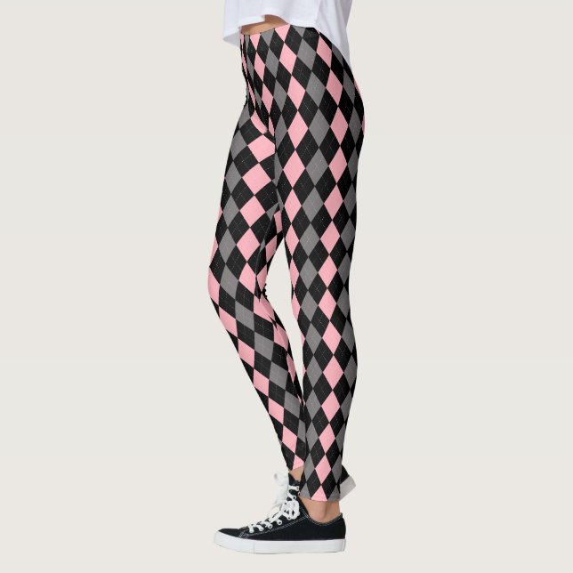 Leggings Jacquard gris noir rose rétro (Gauche)