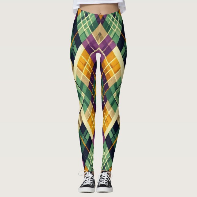 Leggings Jacquard Mardi Gras jaune violet vert (Devant)