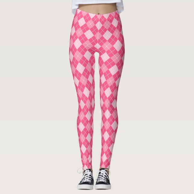 Leggings Jacquard rose chaud Plaid Preppy (Devant)