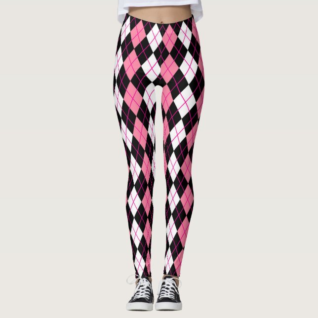 Leggings Jacquard rose noir blanc Diamant Design (Devant)