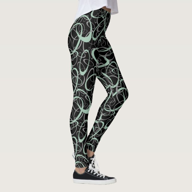 Leggings jade gris noir mod rétro boucles motif (Droite)