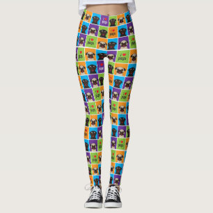 Leggings J'aime le faon de carrés de couleur de carlins et