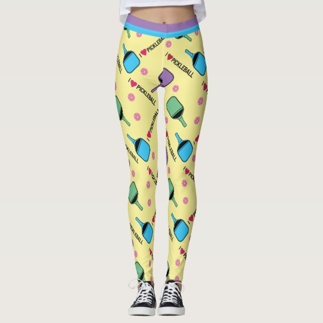 Leggings J'aime le jaune de Pickleball (taille de tuiles pl (Devant)