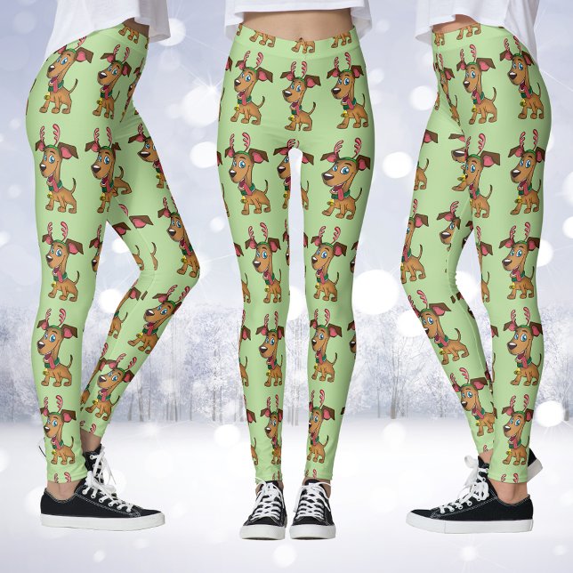 Leggings Jalons de dessin de chien de rennes de Noël (Christmas Reindeer Dog Cartoon Leggings)