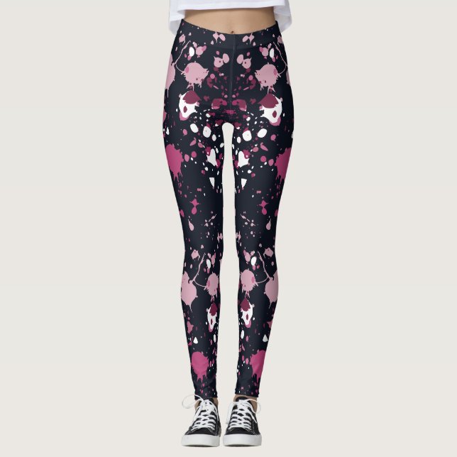 Leggings Jalons Motifs de peinture rose amusant (Devant)