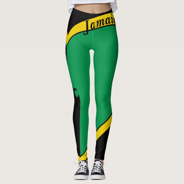 Leggings Jamaïcaine Légendes de Drapeau Vert, Or et Noir (Devant)