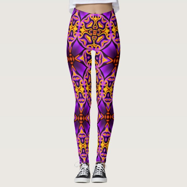 Leggings Jambes à motifs violets jaunes (Devant)