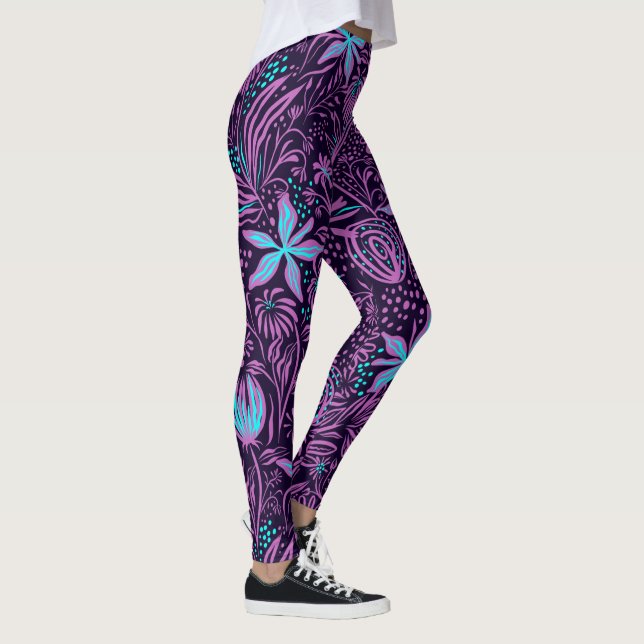 Leggings Jambes Abstraites violettes et bleues (Droite)