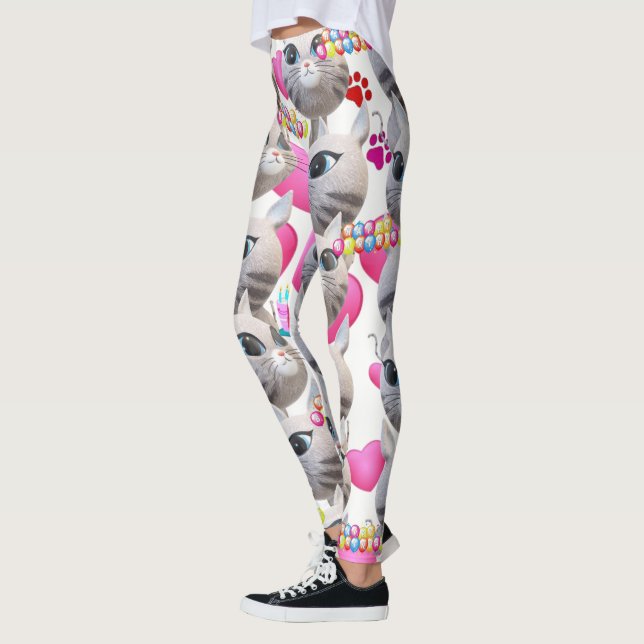 Leggings Jambes blanches de chat rose Meow (Gauche)