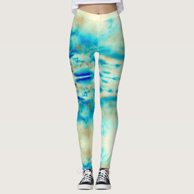 Leggings Jambes d'art Abstraites bleu turquoise (Devant)