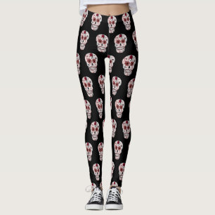 Leggings Jambes de crâne noir et rouge
